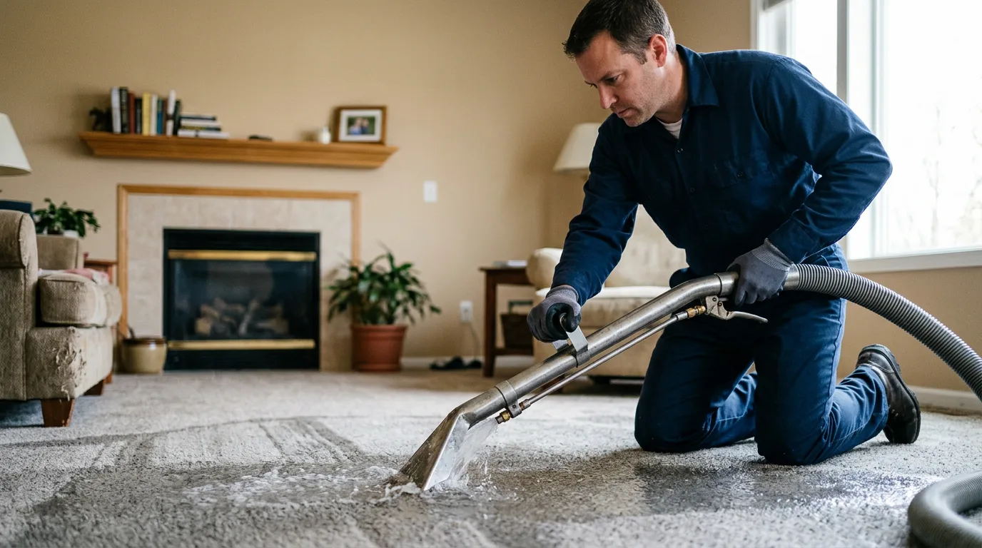 Water damage restoration technician working near Michigan City, IN